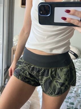 Zella Olive Green Botanical Print Athletic Shorts